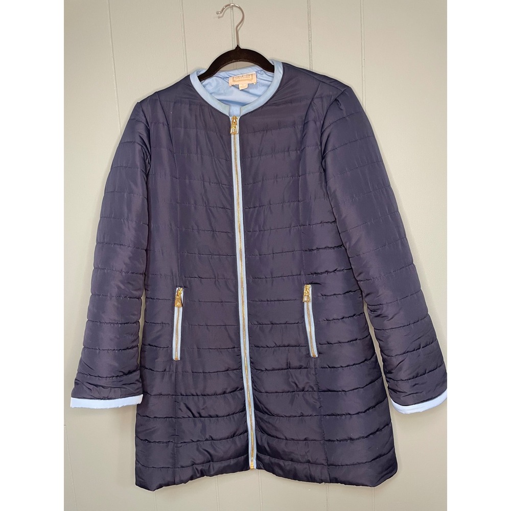Sail to Sable Puffer Coat Women S Navy Blue Fair Quilted Zip Front Gold Hardware